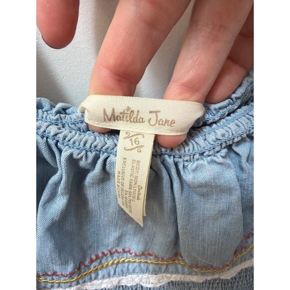 Matilda Jane Picnic in the Park Romper Girls Chambray Blue Ruffled With Pockets - Picture 4 of 6